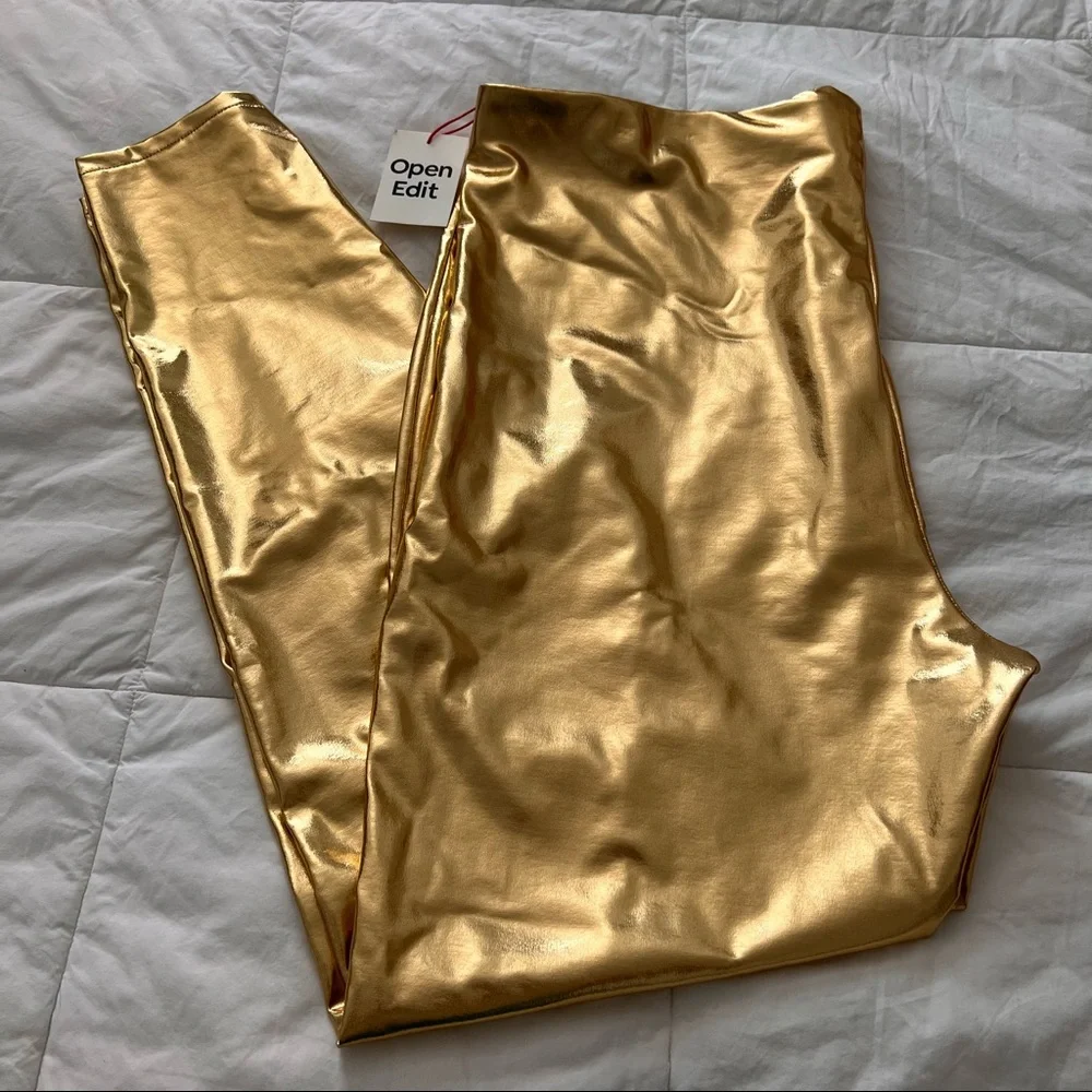 Open Edit Gold Lamé Leggings - Picture 1 of 6